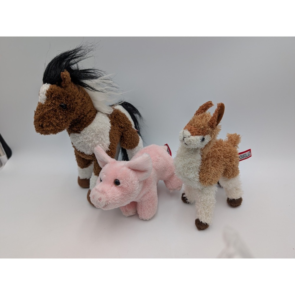 Douglas Farm Animal Lot Brown Horse Pink Pig Llama Stuffed Animal Toy